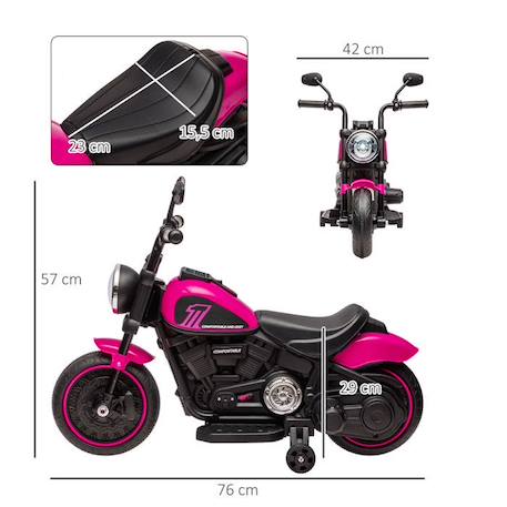 Moto électrique pour enfants - HOMCOM - 3 km/h, 6V, phare LED - charge max. 25 kg - 2 roues d'entraînement - moteur puissant - rose ROSE 4 - vertbaudet enfant 