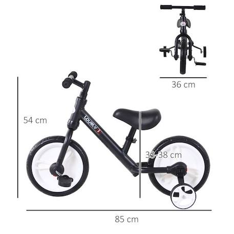 Vélo enfant draisienne 2 en 1 roulettes et pédales amovibles roues 11' hauteur selle réglable acier noir NOIR 4 - vertbaudet enfant 