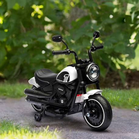 Moto électrique pour enfants - HOMCOM - 3 km/h, 6V, phare LED - charge max. 25 kg - 2 roues d'entraînement - moteur puissant - blanc BLANC 3 - vertbaudet enfant 