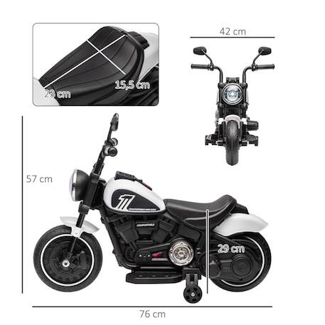 Moto électrique pour enfants - HOMCOM - 3 km/h, 6V, phare LED - charge max. 25 kg - 2 roues d'entraînement - moteur puissant - blanc BLANC 4 - vertbaudet enfant 