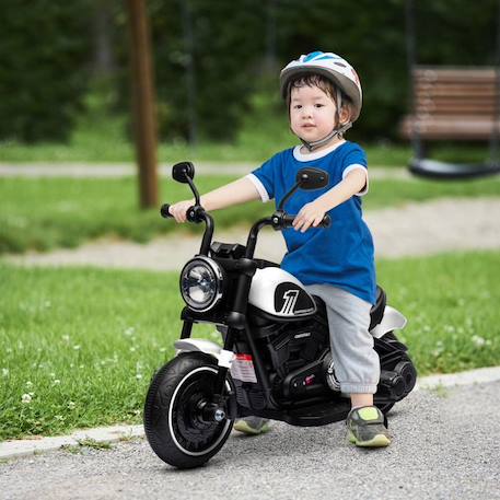 Moto électrique pour enfants - HOMCOM - 3 km/h, 6V, phare LED - charge max. 25 kg - 2 roues d'entraînement - moteur puissant - blanc BLANC 2 - vertbaudet enfant 