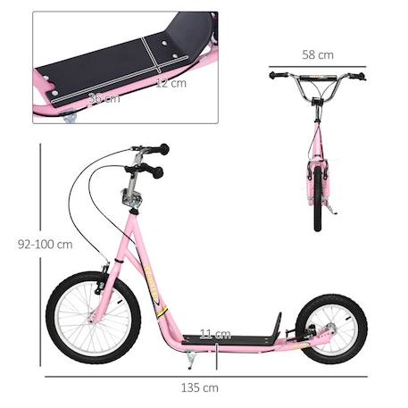 HOMCOM - Trottinette - Acier - 135x58x100cm - Rose ROSE 4 - vertbaudet enfant 