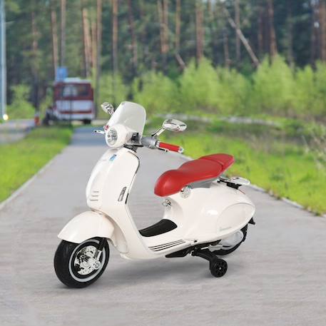 Vespa Scooter Moto électrique - HOMCOM - Enfants 6 V dim. 108L x 49l x 75H cm Musique klaxon 2 roues auxiliaires - 3-6 ans - Blanc BLEU 3 - vertbaudet enfant 