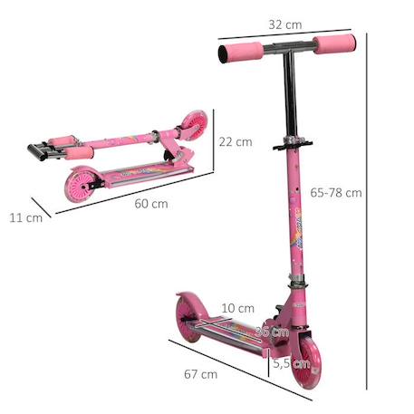 HOMCOM - Trottinette - Métal - 67x32x78cm - Rose ROSE 4 - vertbaudet enfant 