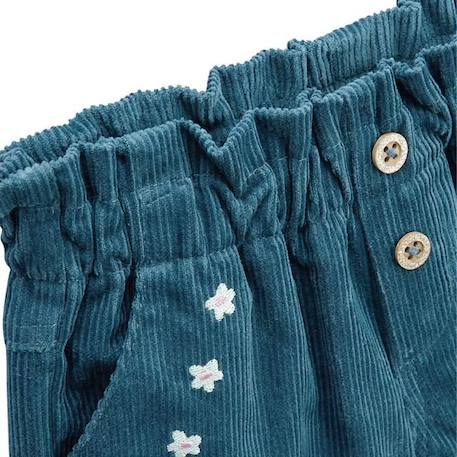 Short bébé en velours côtelé - Népal - Fille - Bleu - Détails fleuris - Boutons pailletés BLEU 3 - vertbaudet enfant 