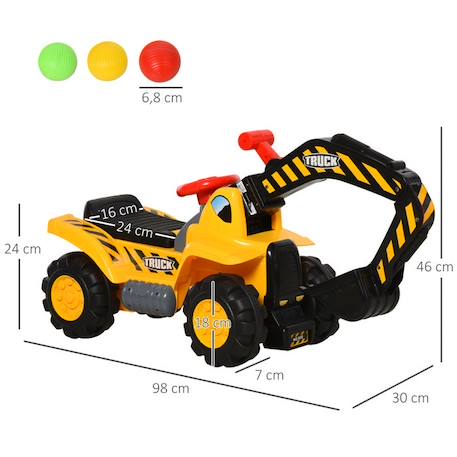 Tracteur tractopelle enfant dès 3 ans coffre panier de basket intégré et balles HDPE jaune noir JAUNE 4 - vertbaudet enfant 