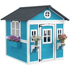 Jouet-Cabane enfant extérieur - Outsunny - avec porte fenêtres et jardinières - 114 x 126,4 x 135 cm - bleu