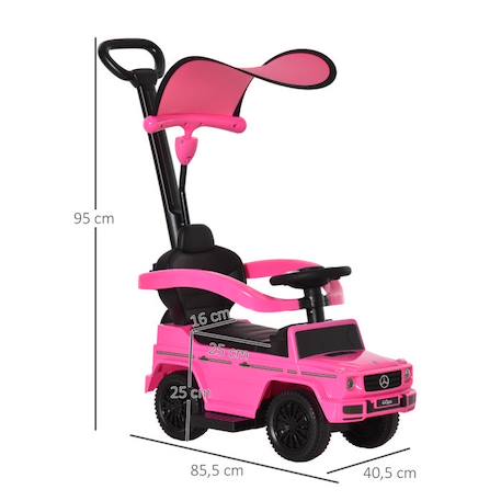 Porteur Enfants HOMCOM Voiture Enfant Multi-équipée 12-36 Mois klaxon Marche-Pieds, Garde-Corps et ombrelle Rose ROSE 4 - vertbaudet enfant 