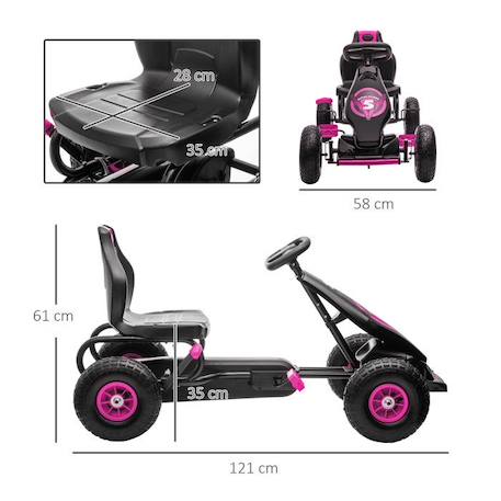 Kart à pédales pour enfant HOMCOM Go-kart siège réglable 3 positions frein à main pneus antidérapant enfant de 5 à 12 ans rose noir ROSE 4 - vertbaudet enfant 