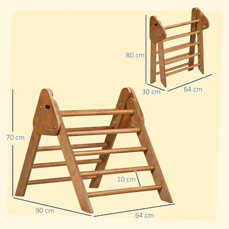 HOMCOM - Triangle d'apprentissage à grimper pour enfants - Bois de hêtre - 90x64x70cm - Marron BEIGE 4 - vertbaudet enfant 