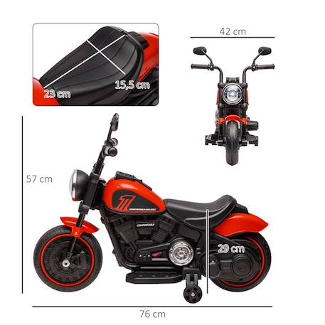 Moto électrique pour enfants - HOMCOM - 3 km/h, 6V, phare LED - charge max. 25 kg - 2 roues d'entraînement - moteur puissant - rouge ROUGE 4 - vertbaudet enfant 