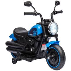 Jouet-Jeux de plein air-Moto électrique pour enfants - HOMCOM - 3 km/h, 6V, phare LED - charge max. 25 kg - 2 roues d'entraînement - moteur puissant - bleu