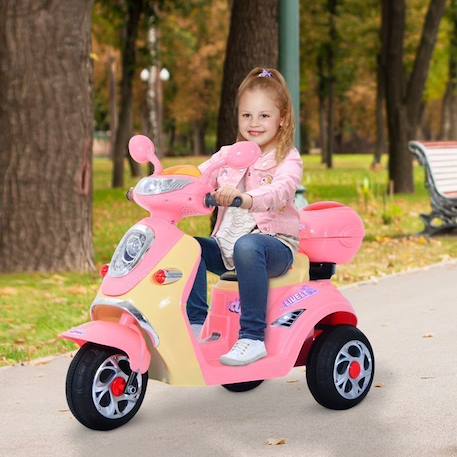 Moto scooter électrique pour enfants 6 V env. 3 Km/h 3 roues et topcase effet lumineux et sonore rose ROSE 3 - vertbaudet enfant 