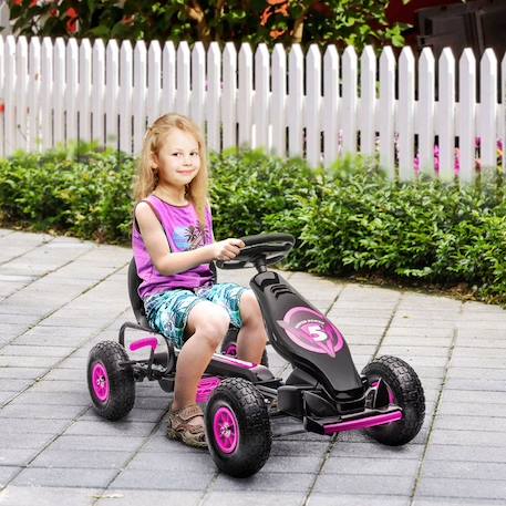 Kart à pédales pour enfant HOMCOM Go-kart siège réglable 3 positions frein à main pneus antidérapant enfant de 5 à 12 ans rose noir ROSE 2 - vertbaudet enfant 