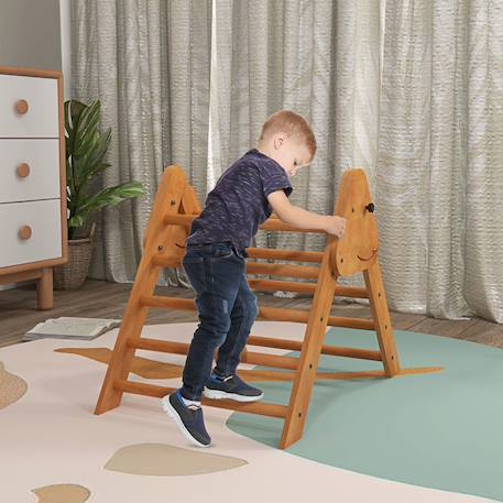 HOMCOM - Triangle d'apprentissage à grimper pour enfants - Bois de hêtre - 90x64x70cm - Marron BEIGE 2 - vertbaudet enfant 