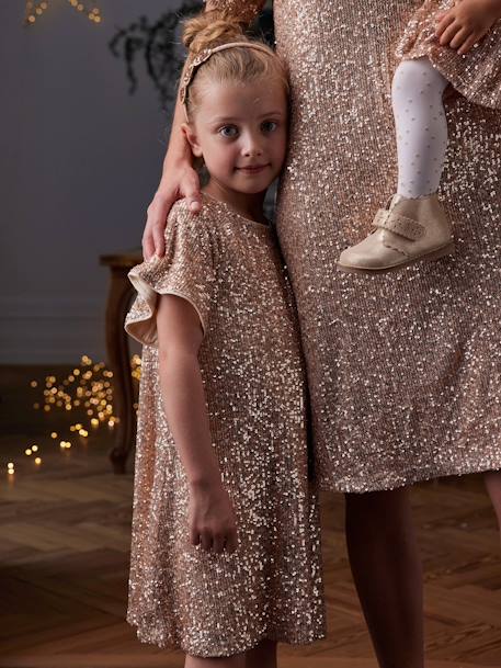 Robe de fête à sequins fille or 1 - vertbaudet enfant 