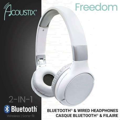 Casque 2 en 1 Bluetooth® et Filaire confortable et pliable design Acoustix BLANC 2 - vertbaudet enfant 