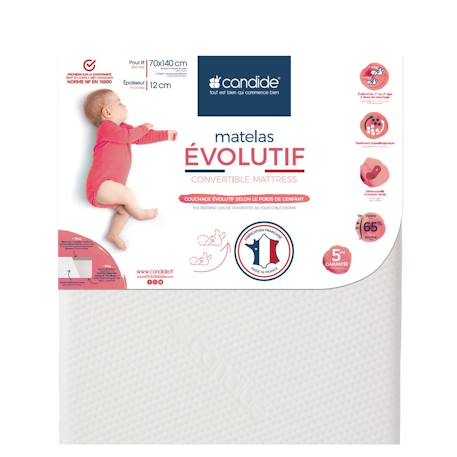 Matelas Bébé 70x140x12cm Évolutif - Face Bébé +10kg - Face Bébé -10kg - Hypoallergénique - Fabriqué En France - Garantie 5 Ans BLANC 1 - vertbaudet enfant 