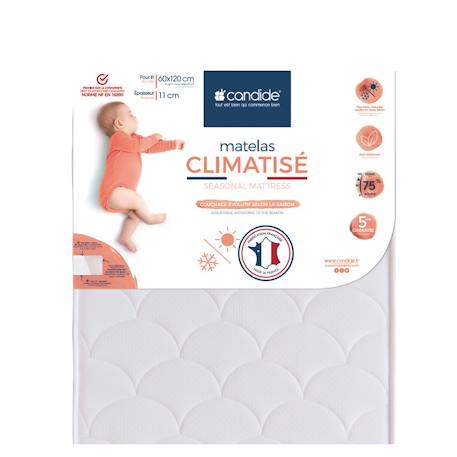 Matelas Bébé Climatisé - Candide - 60x120x11cm - Face Hiver Ouatinée - Face Été - Garantie 5 Ans BLANC 1 - vertbaudet enfant 