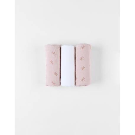 Lot de 3 langes en mousseline 70 x 70 cm, et poudré ROSE 1 - vertbaudet enfant 