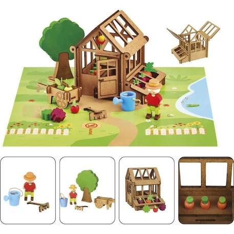 La Serre du Jardinier 40 Pièces - JEUJURA - Jeu de Construction en Bois Naturel, Tapis et Accessoires Inclus, 22x18,5x8,5 cm MULTICOLORE 3 - vertbaudet enfant 