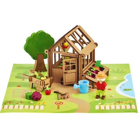 La Serre du Jardinier 40 Pièces - JEUJURA - Jeu de Construction en Bois Naturel, Tapis et Accessoires Inclus, 22x18,5x8,5 cm MULTICOLORE 1 - vertbaudet enfant 