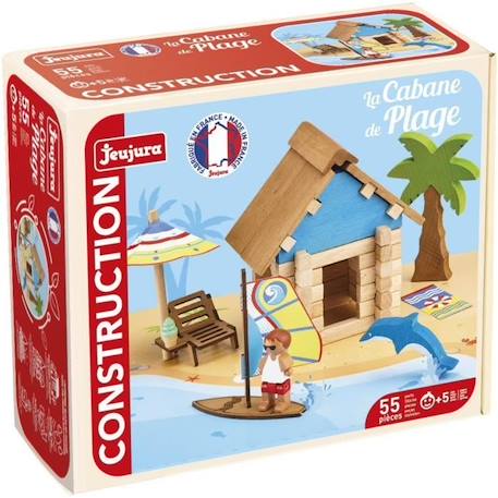 La Cabane de Plage 55 Pièces - JEUJURA - Jeu de Construction en Bois Naturel, Tapis et Accessoires Inclus, 22x18,5x8,5 cm MULTICOLORE 1 - vertbaudet enfant 