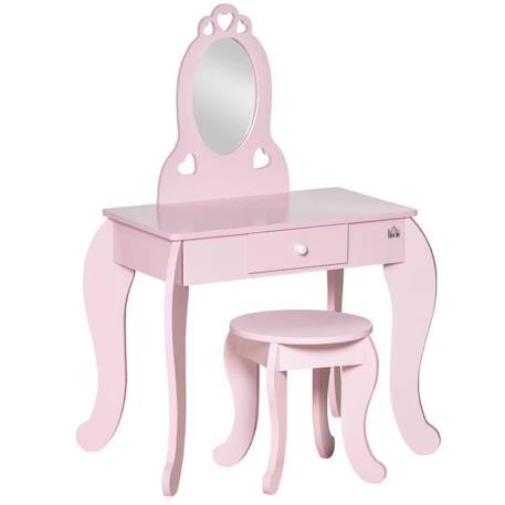 Coiffeuse enfant design girly avec motifs à coeur - tabouret inclus - dim. 60L x 36l x 88H cm - tiroir, miroir - MDF - rose ROSE 1 - vertbaudet enfant 