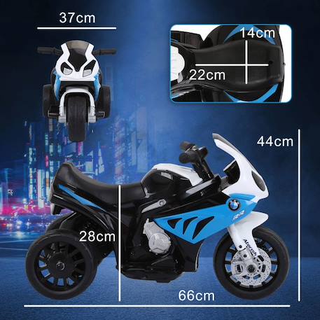 Moto électrique pour enfants - HOMCOM - 3 roues, 6V, 2,5 Km/h - effets lumineux et sonores - charge max. 20 kg - BMW S1000 RR - bleu BLEU 4 - vertbaudet enfant 