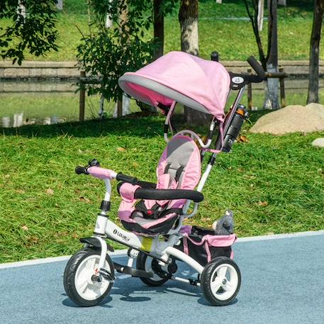 Tricycle Enfant HOMCOM évolutif Pare-Soleil Pliable Canne télescopique Amovible 95 x 50 x 106 cm Acier Rose ROSE 3 - vertbaudet enfant 