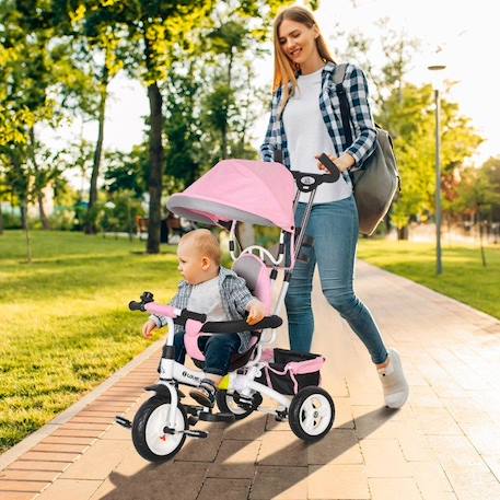 Tricycle Enfant HOMCOM évolutif Pare-Soleil Pliable Canne télescopique Amovible 95 x 50 x 106 cm Acier Rose ROSE 2 - vertbaudet enfant 