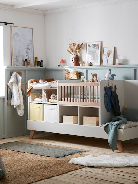 Lit combiné 4 en 1 évolutif avec rangements et table à langer COMBINID BLANC / BOIS+blanc/gris 2 - vertbaudet enfant 