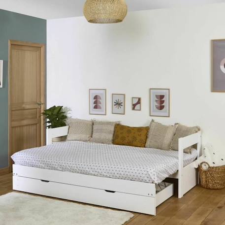 Pack lit banquette gigogne avec tiroir et matelas 80x200 cm Ravi blanc BLANC 3 - vertbaudet enfant 