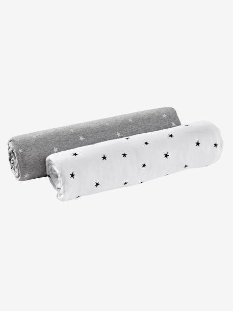 Lot de 2 draps-housses bébé en jersey extensible imprimé étoiles gris chiné/blanc 2 - vertbaudet enfant 