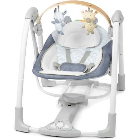 INGENUITY Balancelle bébé électrique compacte – Chambray, arche d'éveil en bois, 5 vitesses de balancement, 8 mélodies et 3 sons de GRIS 1 - vertbaudet enfant 