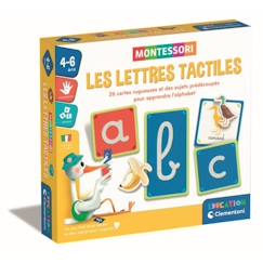 -Montessori - Clementoni - Les lettres tactiles - Jeu éducatif pour apprendre l'alphabet - 26 cartes lettres rugeuses - Dés 3 ans