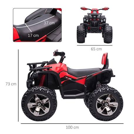 Voiture 4x4 Quad Buggy électrique Enfant HOMCOM 12 V 8 Km/h Max. Effets Lumineux sonores Selle avec Dossier Porte-Bagage Avant ROUGE 4 - vertbaudet enfant 