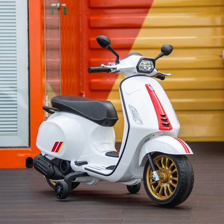 Scooter électrique enfant AIYAPLAY Vespa 6 V dim. 107L x 47l x 73H cm Musique MP3 Port USB Phare 2 roulettes, pour 3-6 ans, Blanc BLANC 3 - vertbaudet enfant 