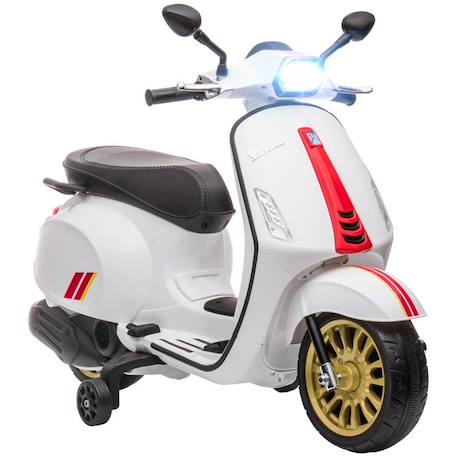 Scooter électrique enfant AIYAPLAY Vespa 6 V dim. 107L x 47l x 73H cm Musique MP3 Port USB Phare 2 roulettes, pour 3-6 ans, Blanc BLANC 1 - vertbaudet enfant 