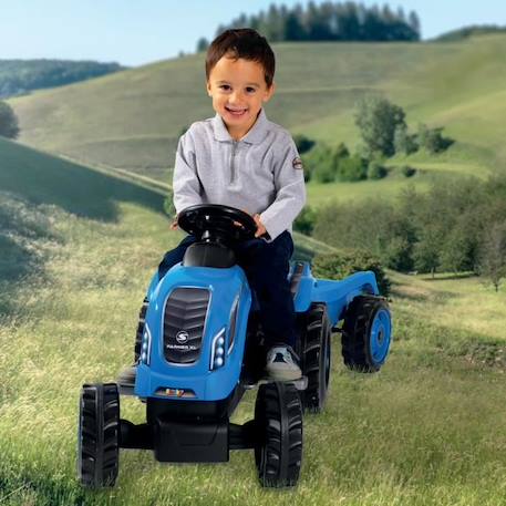 Tracteur à pédales Farmer XL + Remorque - Bleu - SMOBY - Siège ajustable - Capot ouvrant - Klaxon - 90% plastique recyclé BLEU 4 - vertbaudet enfant 