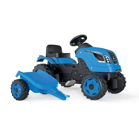 Tracteur à pédales Farmer XL + Remorque - Bleu - SMOBY - Siège ajustable - Capot ouvrant - Klaxon - 90% plastique recyclé BLEU 1 - vertbaudet enfant 