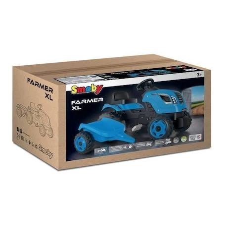 Tracteur à pédales Farmer XL + Remorque - Bleu - SMOBY - Siège ajustable - Capot ouvrant - Klaxon - 90% plastique recyclé BLEU 5 - vertbaudet enfant 