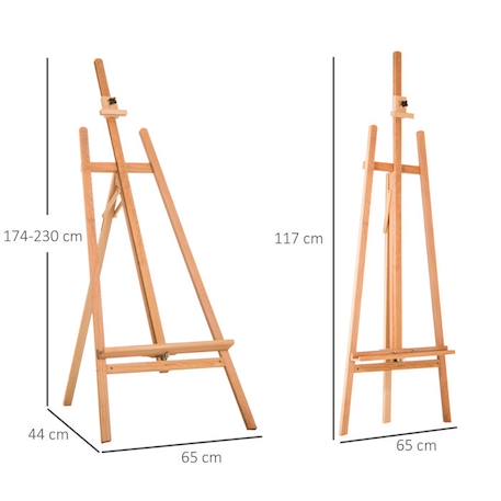 HOMCOM Chevalet d'artiste sur pieds inclinaison et hauteur réglable dim. 65L x 44l x 174-230H cm bois de hêtre clair MARRON 4 - vertbaudet enfant 