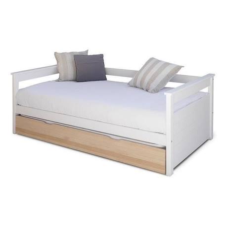 Pack lit gigogne avec 2 matelas 80x190 cm Izao blanc et bois BLANC 1 - vertbaudet enfant 