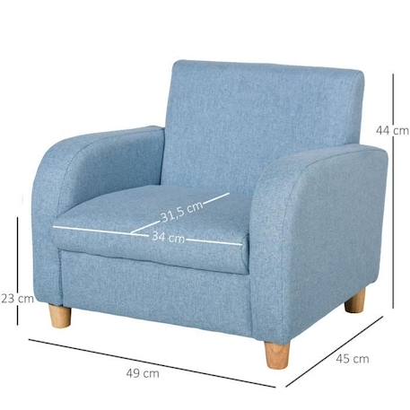 Fauteuil enfant design scandinave - HOMCOM - Grand Confort - Assise profonde - Accoudoirs rembourrés - Lin bleu BLEU 3 - vertbaudet enfant 