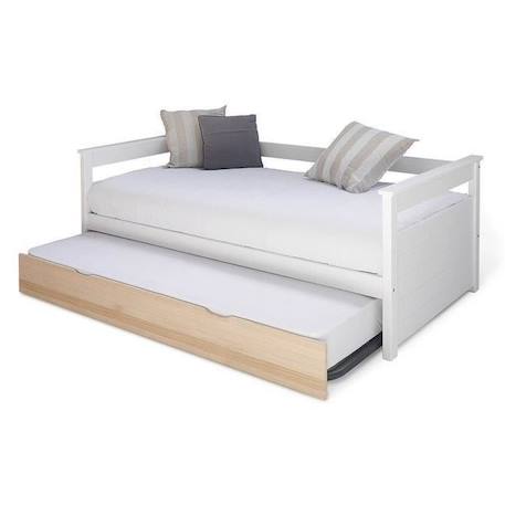 Pack lit gigogne avec 2 matelas 80x190 cm Izao blanc et bois BLANC 2 - vertbaudet enfant 