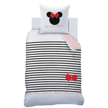 Parure de lit imprimée - DISNEY MINNIE STRIPES - 100% coton - Housse de couette + taie d'oreiller BLANC 3 - vertbaudet enfant 