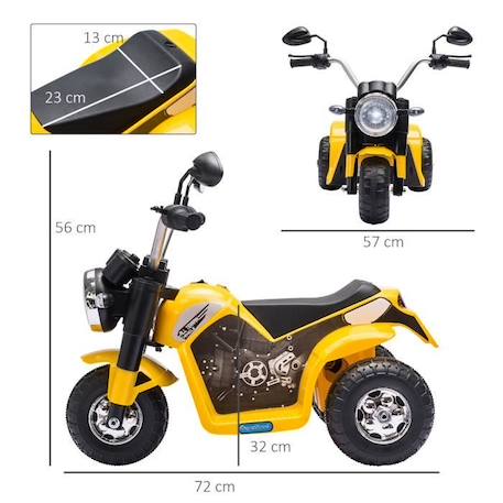 Moto électrique enfant chopper tout-terrain 6 V 20 W marche AV AR 3 roues effets lumineux et sonores jaune noir JAUNE 3 - vertbaudet enfant 