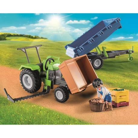 PLAYMOBIL - 71249 - Country La Ferme - Tracteur avec remorque BLEU 4 - vertbaudet enfant 