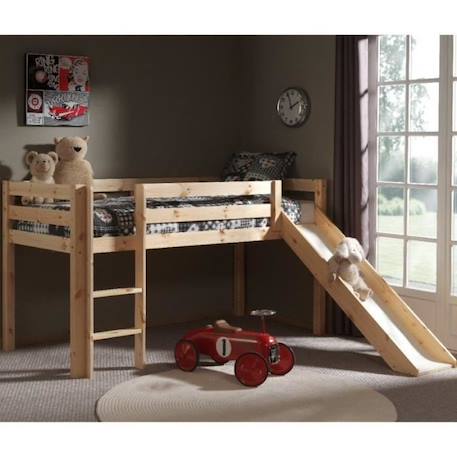 Lit mi-hauteur avec toboggan en pin massif naturel 90x200 Armance & Faustin BEIGE 2 - vertbaudet enfant 